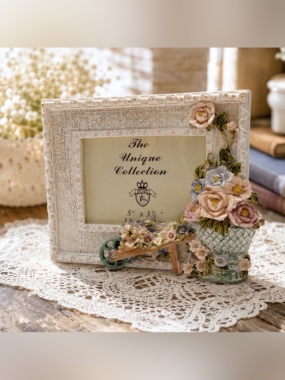 Turtle King Floral Flower Garden Wheelbarrow Photo Frame Vintage Cottagecore